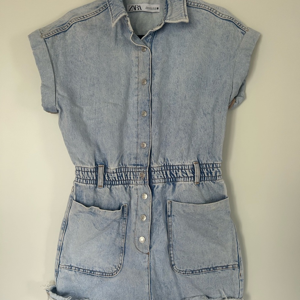 Zara Sky Blue Denim Romper
